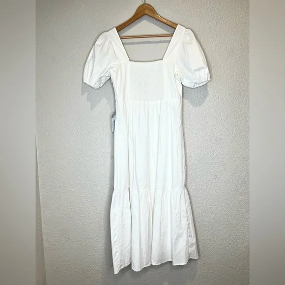NWT Astr Puff Sleeve Poplin White Dress, S - Picture 9 of 10